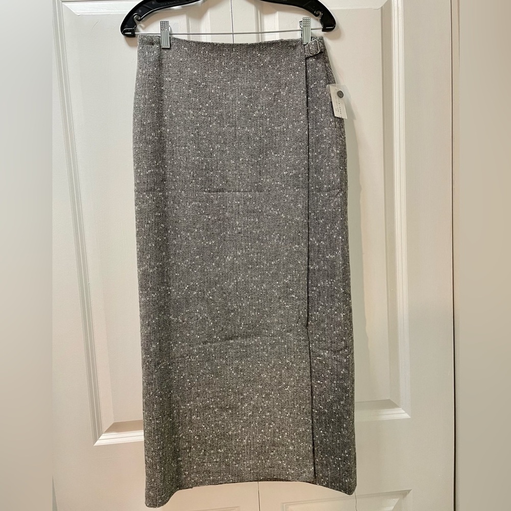 NWT Mac & Jac us size 8 wool blend, lined, long wrap style grey skirt